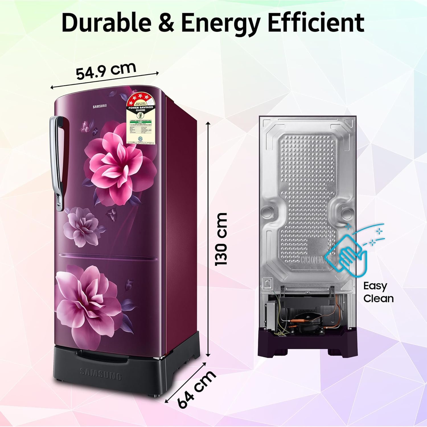 Samsung 183 L, 4 Star, Digital Inverter, Direct-Cool Single Door Refrigerator (RR20C1824CR/HL, Red, Camellia Purple, Base Stand Drawer) - View 7