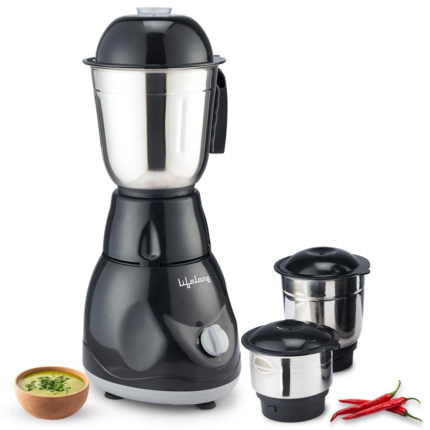 Lifelong LLMG23 Power Pro 500-Watt Mixer Grinder with 3 Jars (Liquidizing, Wet Grinding and Chutney Jar), Stainless Steel blades, 1 Year Warranty 