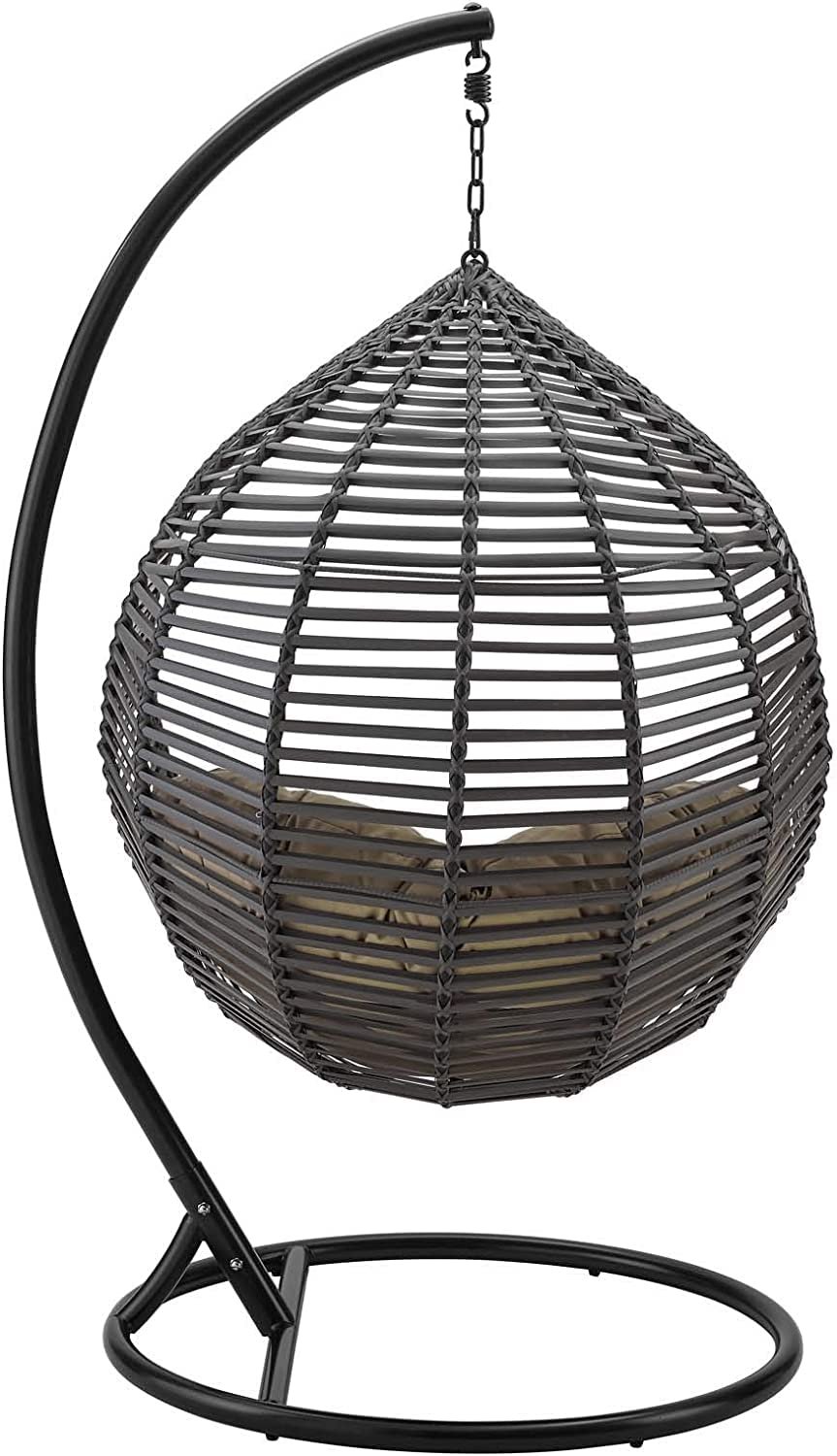 Wicker Rattan Wrought Iron Single Seater Swing Chair Stand For Adults|Garden &amp; Outdoor Hammock Swing Cushions For Kids|Teardrop Swing Hanging Chair W/ Curve Stand|Jhula-114.3 Cm,25.5 Cm,50&quot; - View 3